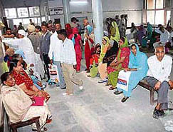 Patients await their turn at an OPD of the Rohtak PGIMS as services are hit due to a strike by resident doctors.