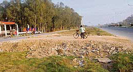 A kutcha road along the road dividing Sectors 44 and 51 in Chandigarh.