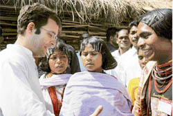 Congress general secretary Rahul Gandhi meets local residents during his four-day visit to Orissa in Ijurpa