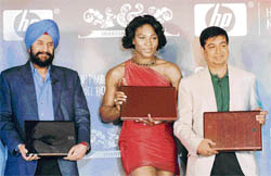 US tennis player Serena Williams at the launch of Hewlett Packard notebooks in New Delhi 