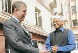Britains Prince Andrew, the Duke of York, with Ashwani Kumar (right), minister of state for industries, in New Delhi