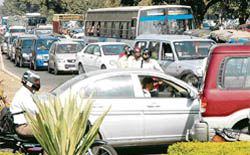 Vehicles stranded at the Sectors 7 and 19 rotary in Chandigarh