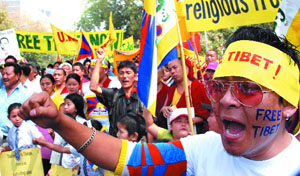 Tibetans observe uprising day in the Capital on Monday.