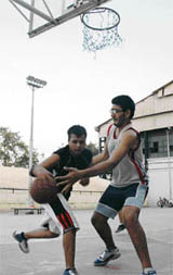 Cagers practice at Guru Nanak Sports Complex in Ludhiana on Monday.