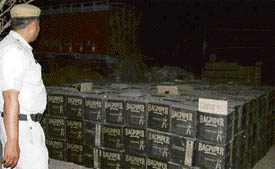 The cases of Indian Made Foreign Liquor (IMFL) seized by Panchkula police near Nada Sahib on Tuesday.