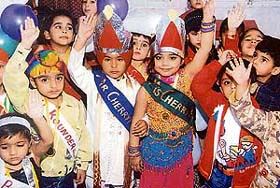 Tiny tots of Cherryfields Nursery School during a fashion show on the school premises in Ludhiana