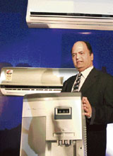 Voltas CEO Sanjay Johri at the launch of countrys first corner AC Vertis Pristine in New Delhi on Wednesday.