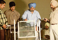 The auction of liqour vends in progress in Mohali on Wednesday.