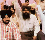 Patwaris protest against the Punjab government outside the deputy commissioners office in Mohali on Wednesday.