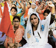 Family members of suspended employees of PSEB and members of Punjab Technical Service Union, PSEB, hold a dharna in support of their demands in front of the PSEB headquarters in Patiala on Wednesday.