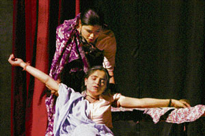 Artists perform a stage play in Abhinav theatre in Chandigarh on Wednesday.