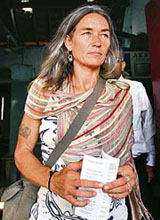 Fiona Mackeown, mother of Scarlett Keeling, leaves a police station near Anjuna beach in Goa on Wednesday.
