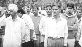 Members belonging to the Balmiki community protest in front of the IGs office in Ambala