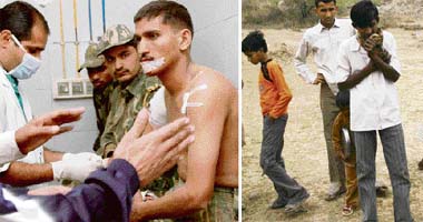 An injured jawan being treated at the PGI in Chandigarh; and (right) the blast site at Mandloi in Panchkula district