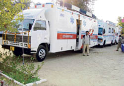 The recently launched mobile medical units parked at the Sirsa general hospital