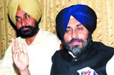 SAD chief Sukhbir Badal addresses mediapersons in Jalandhar on Thursday. 