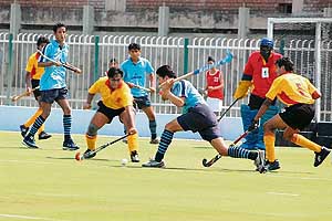 The match between India Blue and Sri Lanka in progress in Amritsar on Thursday.