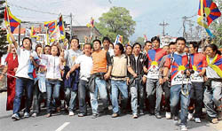 Tibetan refugees hold a protest march against the Chinese government, in Dharamsala