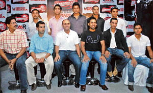 Members of the Delhi Daredevils team for the IPL Twenty20 tournament at a media interaction in New Delhi on Saturday.