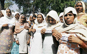 Women whose menfolk committed suicide because of debt in Walianwali, Bathinda. 
