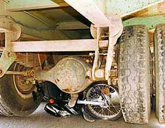 A motorcycle that was crushed under a truck, killing an airman at Darua village in Chandigarh on Sunday.