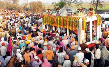 A view of the Guru Manyo Granth Jagriti Yatra being held in Ludhiana on Sunday