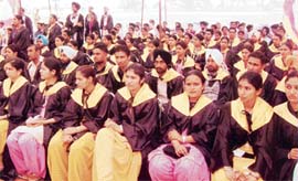 Students during the convocation of GHG Khalsa College, Narangwal, near Mandi Ahmedgarh on Sunday.