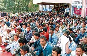 HPSEB staff attend a protest rally in Shimla