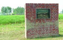 The foundation stone, jointly laid by former Congress ministers Chaudhary Jagjit Singh and Rajinder Kaur Bhattal, at Naugaja village.