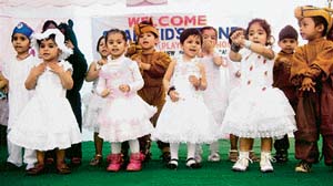 Students of Star Kids Zone Playway School perform during the annual function of the school in Ludhiana. 