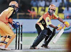 Mumbai Champs Raviraj Patil, who played a match-winning knock (65 not out) against Ahmedabad Rockets in the Edelweiss 20s Challenge match at Tau Devi Lal Stadium at Panchkula on Tuesday.