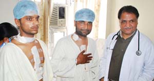 Naresh Goel along with patients, who underwent bypass surgeries at the Delhi Heart Institute in Bathinda on Wednesday. 