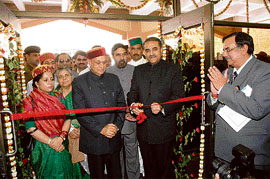 Union minister of state for civil aviation Praful Patel inaugurates a new terminal building of the Kullu-Manali airport at Bhuntar on Wednesday. Chief Minister P.K. Dhumal and Lok Sabha member Pratibha Singh are also seen in the picture.