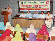 Women get tips on dairy farming at a camp organised by the Krishi Vigyan Kendra in Rohtak.