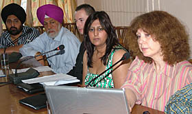 Faculty members from Derby College, Derby, at a press meet in Jalandhar on Thursday.