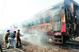 Efforts are on to extinguish fire which broke out in a DMU coach.