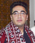 Bilawal Bhutto Zardari, chairman of the Pakistan Peoples Party, wears a traditional Sindhi shawl after being honoured by supporters in Naudero on Thursday.