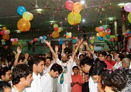 ISKCON devotees celebrate Gaur Purnima at Hare Krishna Dham, Sector 36-B, Chandigarh, on Friday.