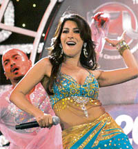 Sophie Choudry performs at the ICL tournament in Panchkula on Friday.