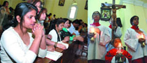 Devotees pray at the Gole Dak Khana Church on Good Friday in the Capital.