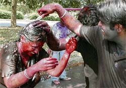 COLOURS OF JOY: People enjoy the festival of colours, Holi, in Chandigarh on Saturday.