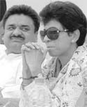 Union minister of state for housing and poverty alleviation Selja and Haryana deputy chief minister Chander Mohan at a public meeting in Panchkula on Sunday.