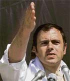 National Conference president Omar Abdullah addresses a election rally in Bemina on Sunday