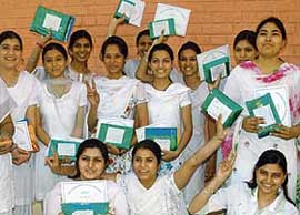 Students of SGGSC, Sector 26, in a joyous mood after the annual prize distribution function in Chandigarh on Monday.