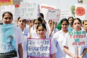 Nurses take part in a rally to sensitise people about tuberculosis on World TB Day in Ludhiana