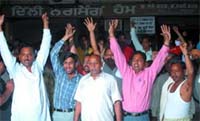 Relatives and acquaintances raising slogans against a private nursing home following the death of a woman patient in Bathinda on Tuesday. 