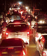 The vehicular traffic on the road dividing Sectors 33 and 34 comes to a standstill in Chandigarh on Tuesday.