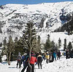 Tourists at the Snow Point at Gulaba about 22 km from Manali on the Manali-Leh highway.