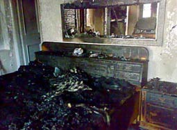 The room in Kapurthalas Shiv Colony house which was completely gutted on Tuesday morning. 