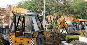 Maintenance work being carried out on the Sector 26 roundabout.